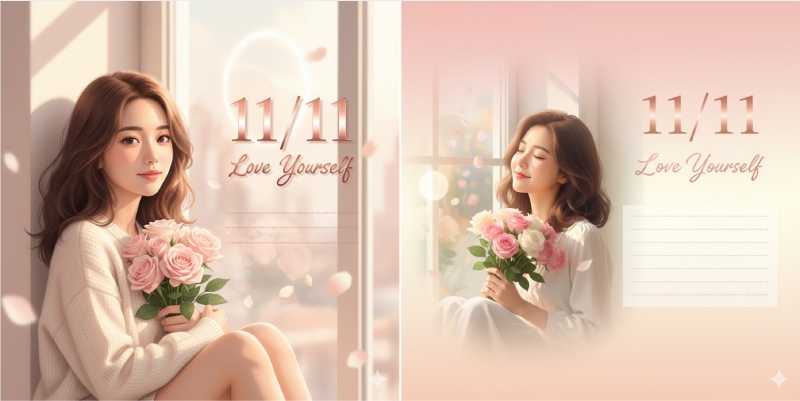 Thiệp 11/11 dễ thương tông hồng