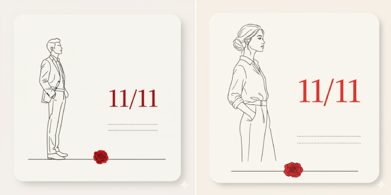 Thiệp 11/11 phong cách tối giản vẽ line art nam và nữ