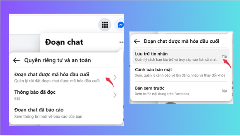 Truy cập Đoạn chat mã hóa đầu cuối, chọn Lưu trữ tin nhắn