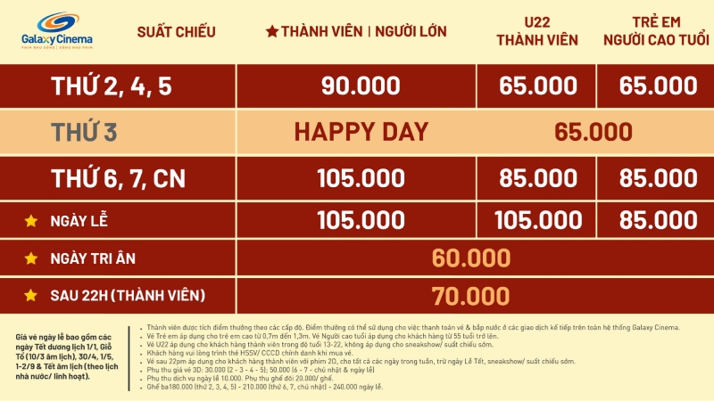 giá vé tại Galaxy Cine+ Thiso Phan Huy Ích