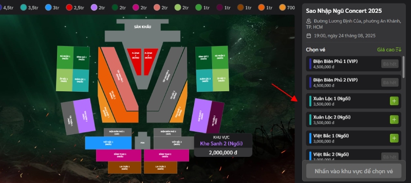 Các hạng vé sao nhập ngũ concert