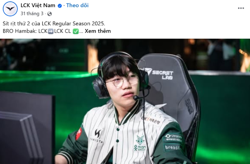 Fanpage LCK đăng caption có slag sít rịt