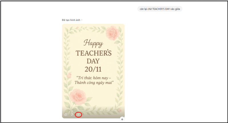 Kết quả thiệp 20/11 từ ChatGPT