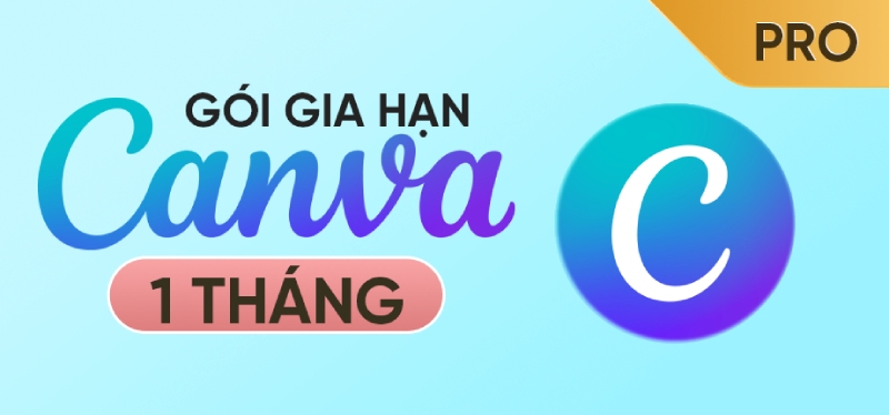 Gói gia hạn Canva Pro một tháng trên nền xanh nhạt, thể hiện dịch vụ trả phí chuyên nghiệp