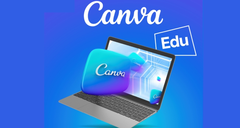 Canva Edu hiển thị trên laptop, đại diện cho nền tảng học tập trực tuyến dành cho giáo viên và học sinh