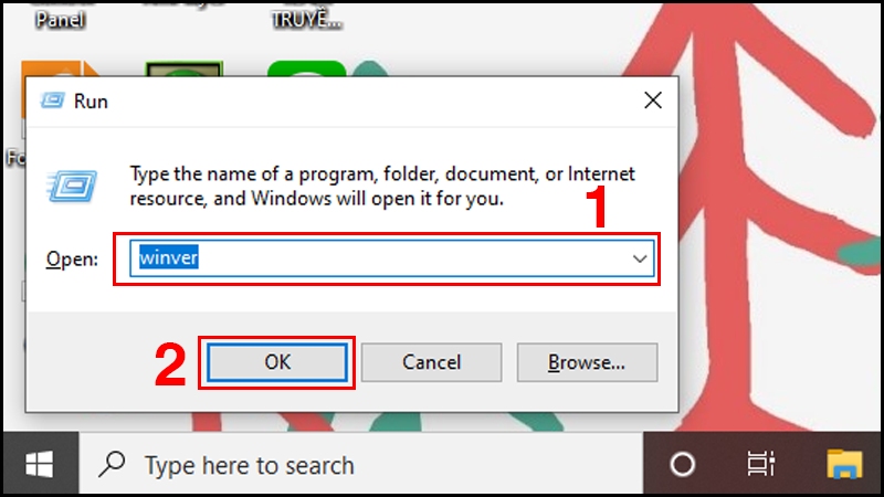 Cửa sổ Run trên Windows với lệnh “winver” được nhập vào