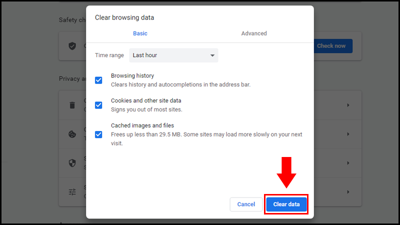 Xóa dữ liệu duyệt web trong Chrome