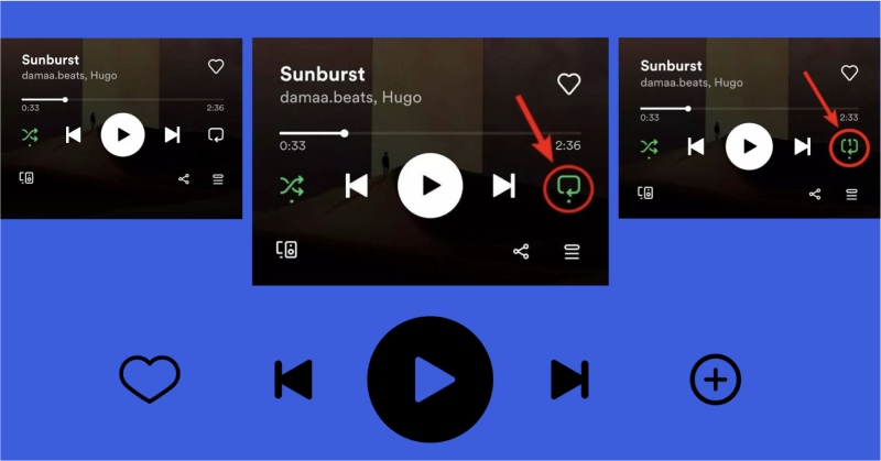 Giao diện phát nhạc Spotify không hiển thị nút lặp lại