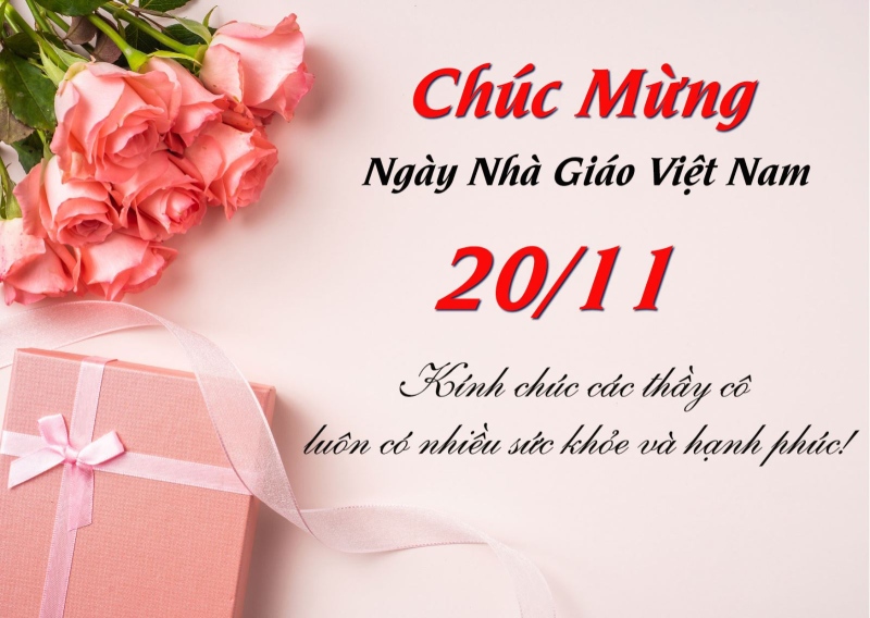 Thiệp chúc mừng Ngày Nhà giáo Việt Nam 20/11 với hoa hồng và hộp quà