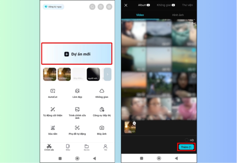 Tạo dự án mới và chọn video cần chỉnh sửa trong CapCut