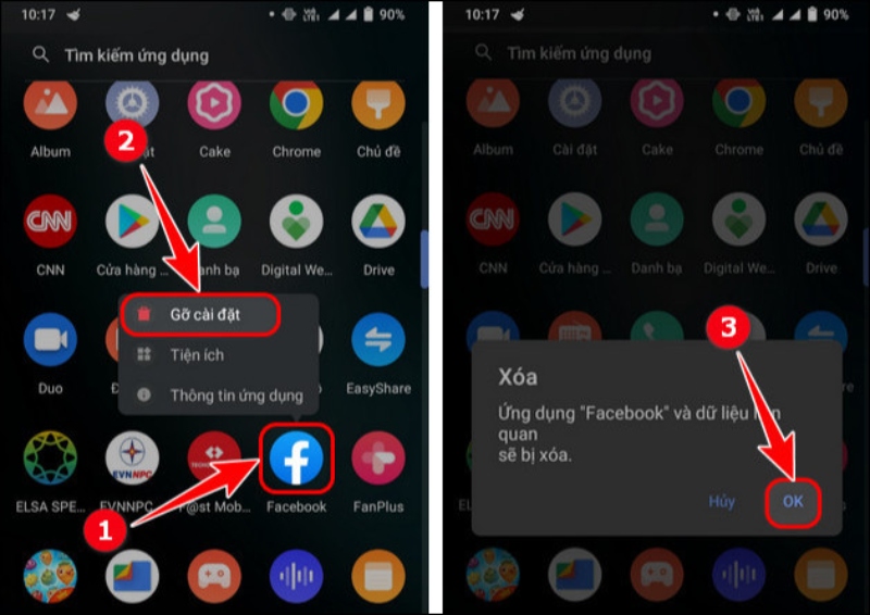 Gỡ và cài đặt lại ứng dụng Facebook trên Android khi mất mục video