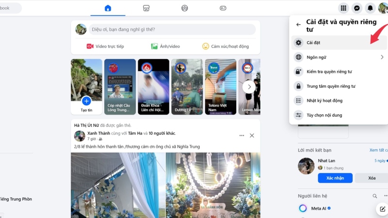 Truy cập cài đặt Facebook trên máy tính để chỉnh tính năng tự động phát video