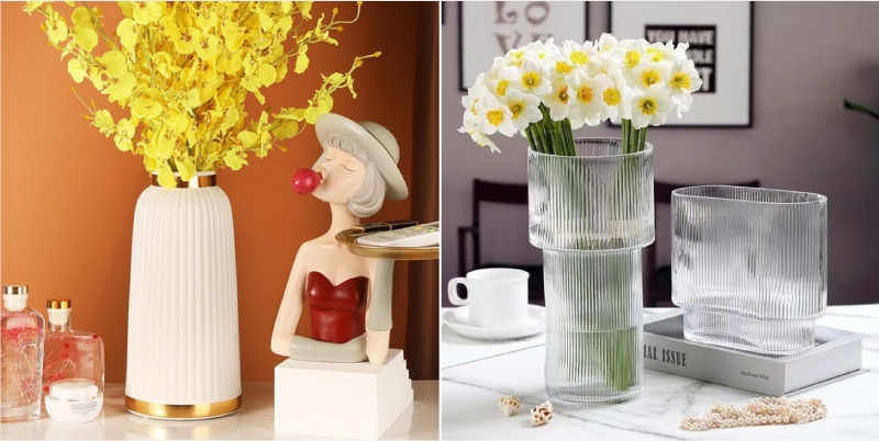 Bình hoa trang trí đặt trên bàn