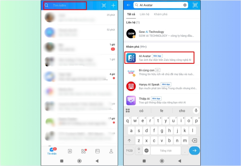 Tìm và mở mini app AI Avatar trong mục Khám phá của ứng dụng Zalo