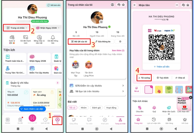 Hướng dẫn mở trang cá nhân và tải mã QR của tôi trên MoMo