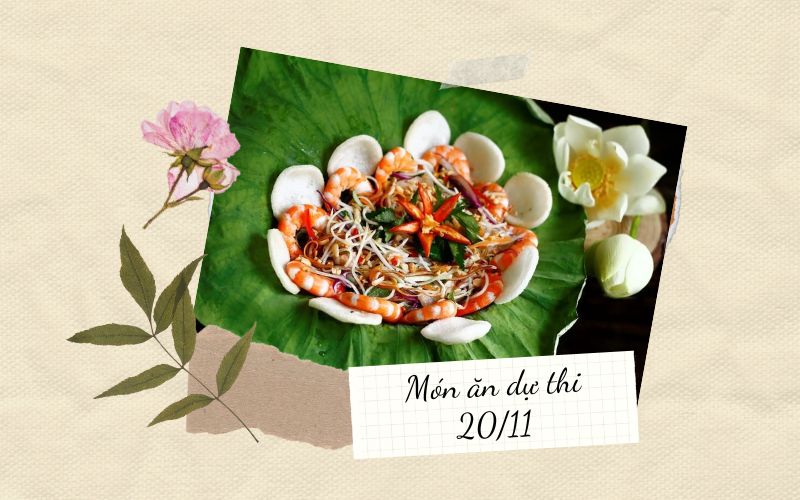 Gỏi tôm dự thi 20/11 trình bày trên lá sen