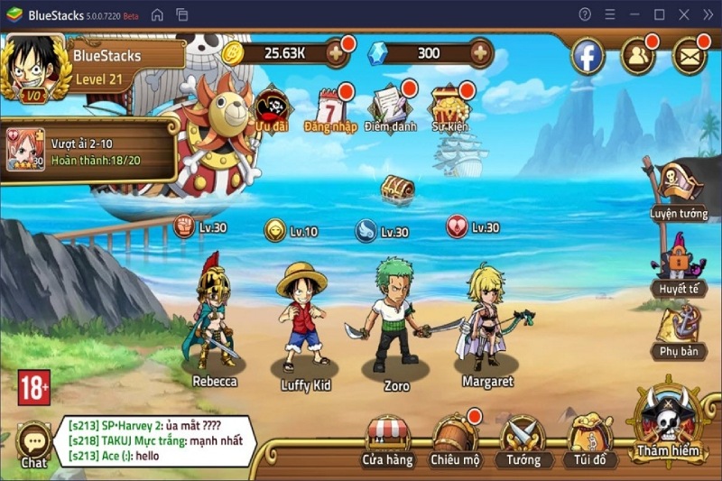 Màn hình chính game Huyền Thoại Hải Tặc với Luffy, Zoro
