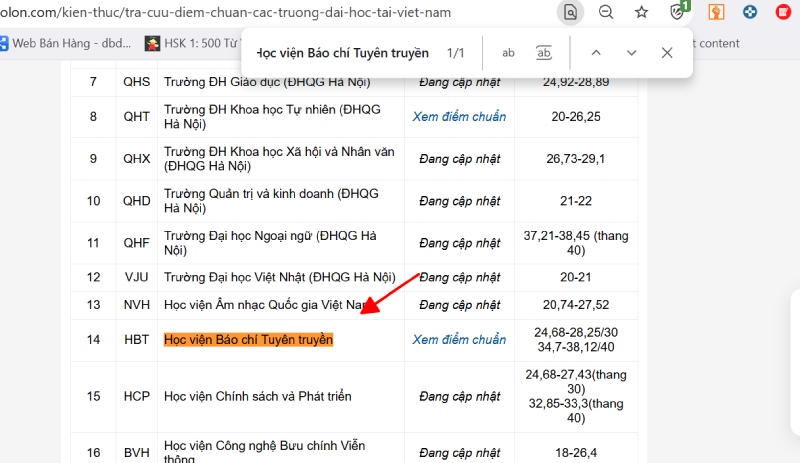 Tra cứu tên trường cần biết điểm chuẩn