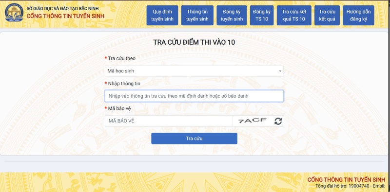 Tra cứu trên cổng thông tin tuyển sinh của Sở GD&ĐT Bắc Ninh 