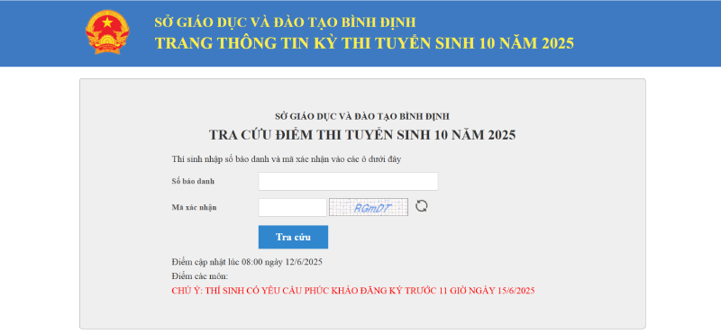 Trang thông tin kỳ thi tuyển sinh 2025 của tỉnh Bình Định