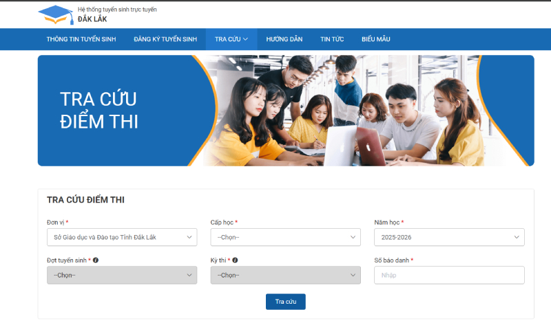 Website tra cứu điểm thi cho học sinh Đắk Lắk