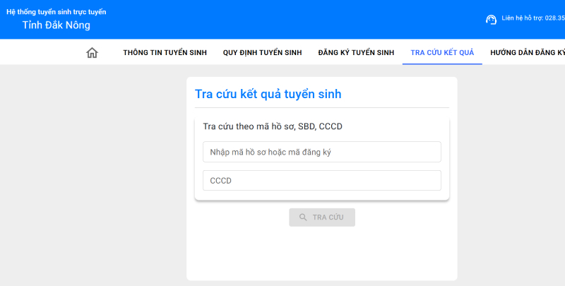 Trang web tra cứu điểm của tỉnh Đắk Nông