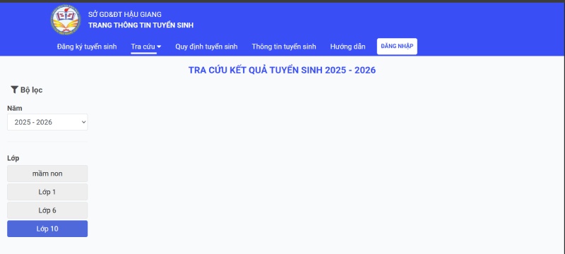 Truy cập vào Cổng thông tin tuyển sinh của Sở Giáo dục và Đào tạo Hậu Giang