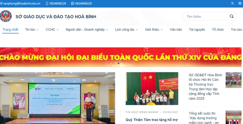 Giao diện website tra cứu điểm thi của tỉnh Hòa Bình
