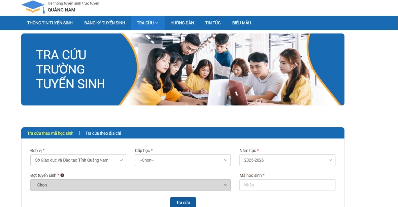 nhập thông tin tra cứu theo hướng dẫn