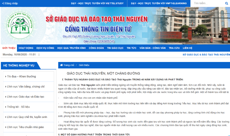 Trang thông tin chính thức của Sở GD&ĐT Thái Nguyên