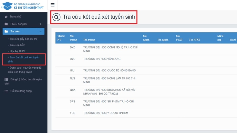 Các bước tra cứu tra kết quả xét tuyển