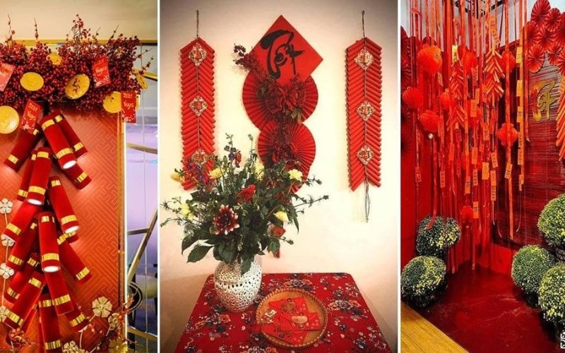 Trang trí Tết cho quán cafe với dây pháo đỏ
