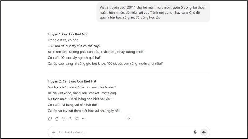 Nhập prompt viết truyện cười 20/11 cho chat gpt