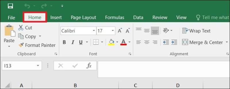 Chọn tab Home trong Excel 