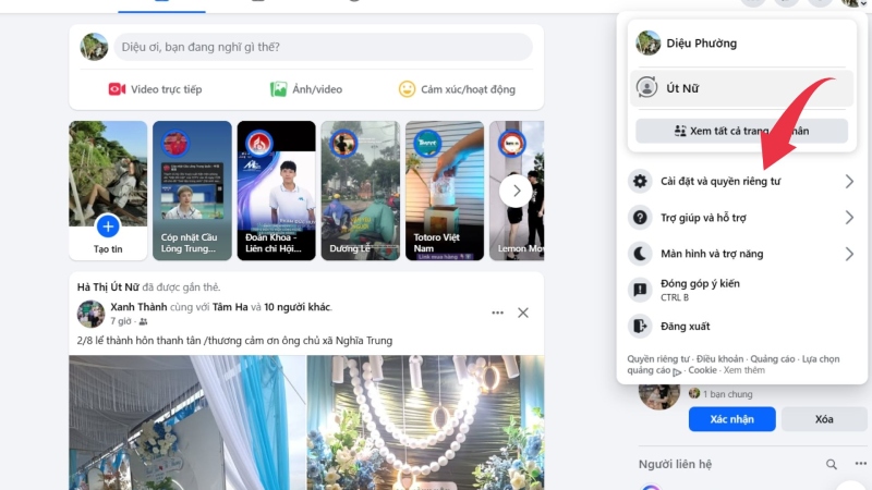 Truy cập menu Cài đặt & quyền riêng tư để chỉnh tự động phát video trên Facebook