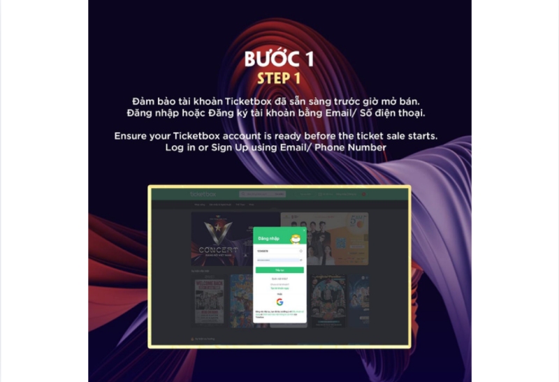 Bước 1: Đăng nhập/đăng ký tài khoản Ticketbox
