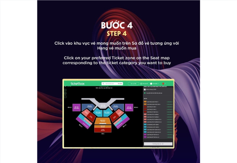 Bước 4: Chọn khu vực chỗ ngồi trên sơ đồ ghế