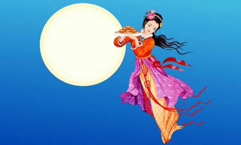 Chị Hằng với bánh Trung thu bên ánh trăng tròn