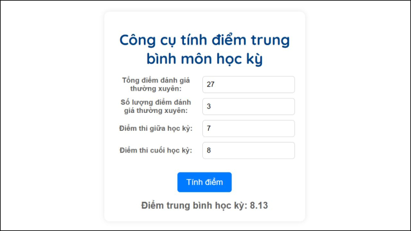 Thao tác tính điểm trung bình bằng web Navi.edu.vn