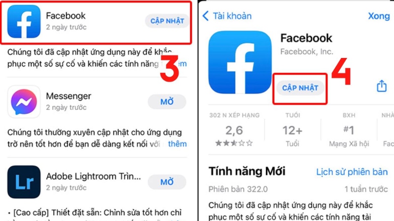 Cập nhật ứng dụng Facebook trên iPhone để sửa lỗi video