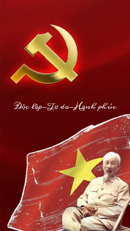 Bác Hồ cùng cờ đỏ búa liềm