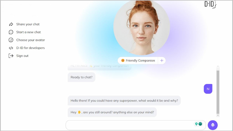 D-ID AI trò chuyện trực tiếp với avatar AI