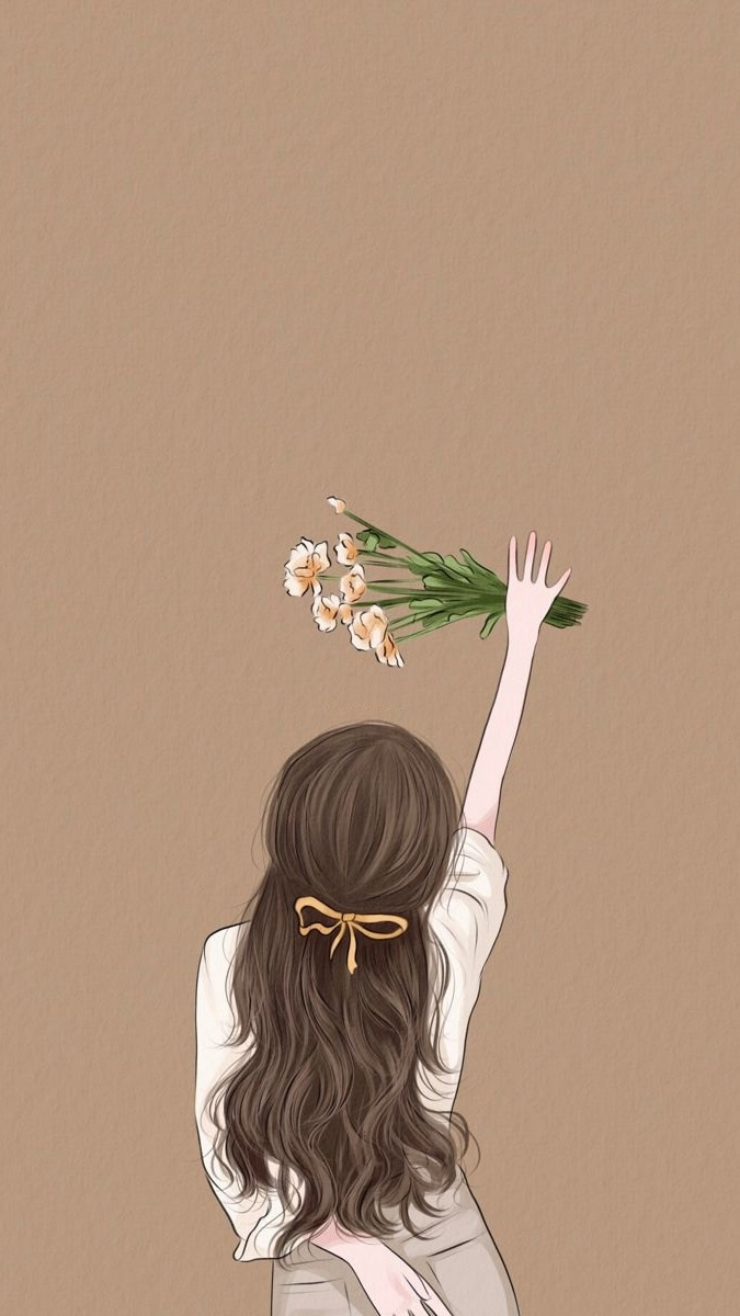 Hình nền cô gái cầm hoa