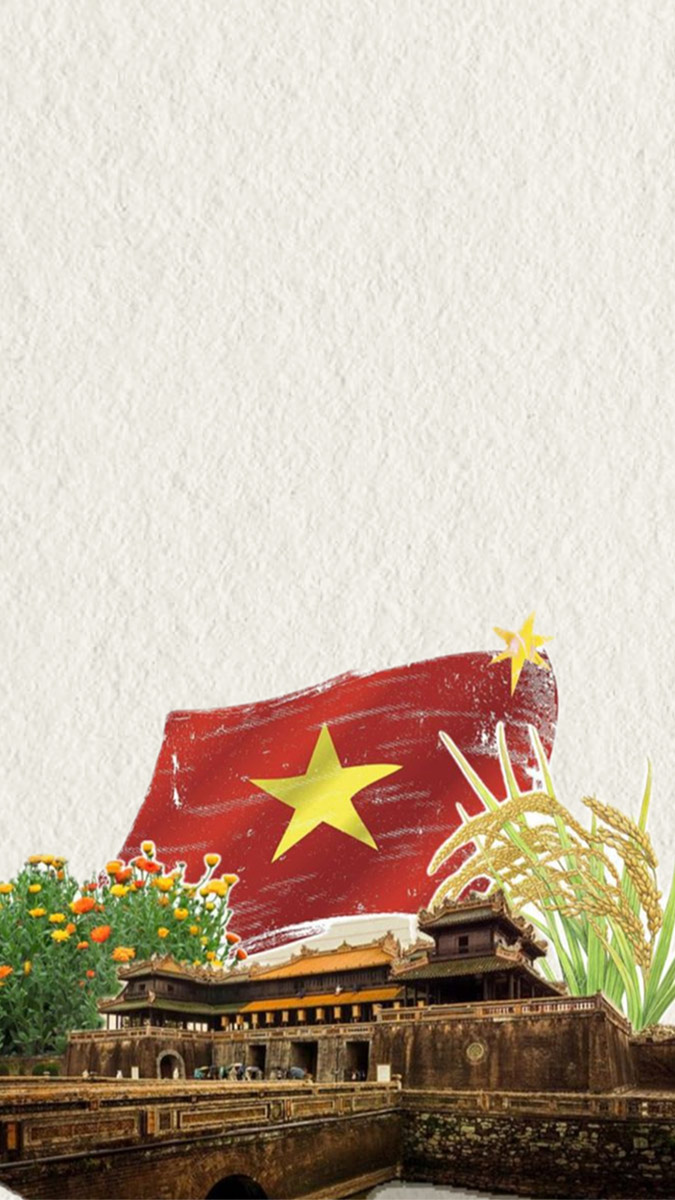 Hình nền 2/9 đẹp với lá cờ và Đại nội Kinh thành Huế