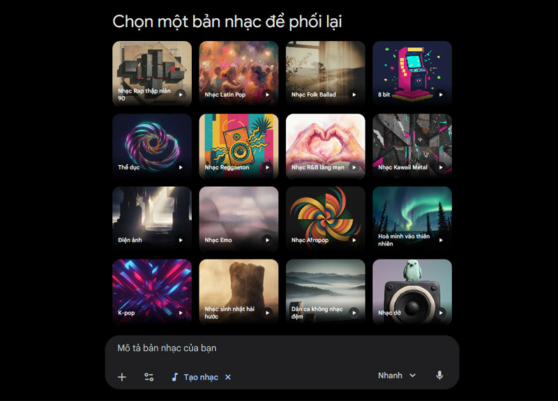 Gemini sẽ hiển thị một số bản nhạc mẫu để bạn tham khảo