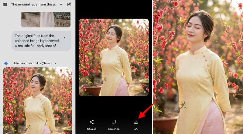 Nhận ảnh áo dài Tết do AI tạo và lưu về máy sử dụng
