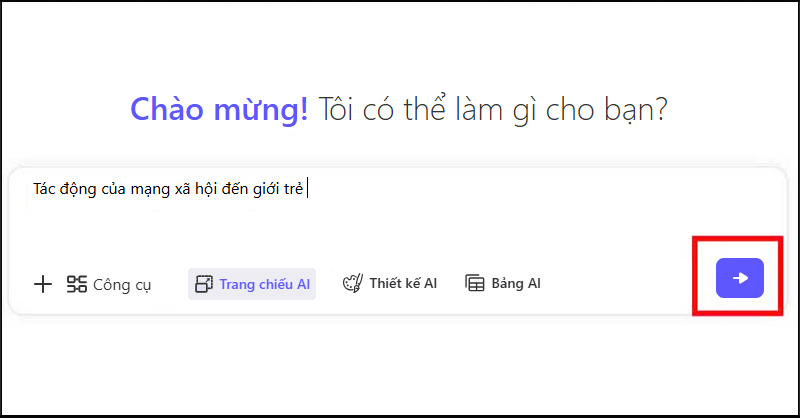 Nhập nội dung gợi ý vào ô mô tả chủ đề muốn slide