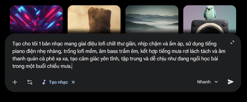 Nhập prompt để yêu cầu AI sáng tác bản nhạc mới