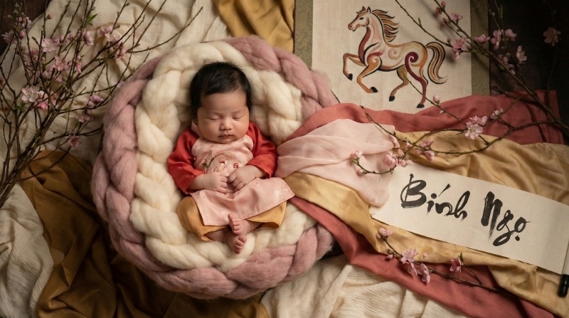 Prompt tạo ảnh Tết cho bé sơ sinh concept năm Bính Ngọ 2026