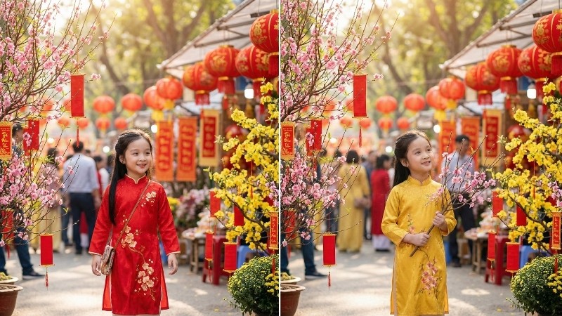 Prompt tạo ảnh Tết cho bé gái đi du xuân